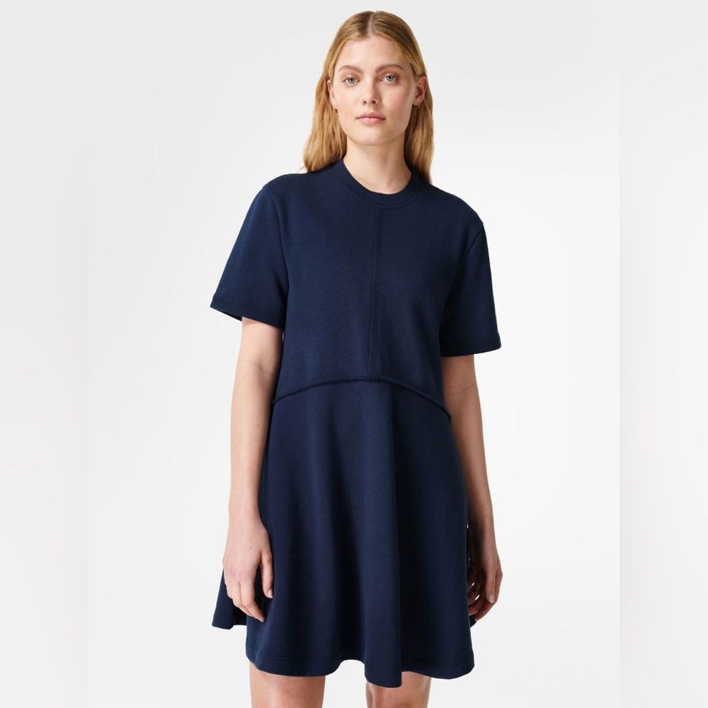 Sweaty Betty Revive Drop Shoulder T-Shirt Dress, 8-10 navy sporty flattering